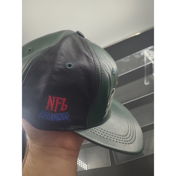 VTG Green Bay Packers Snapback Hat Genuine Leather USA Nfl Branded Pinwheel Rare - Picture 6 of 10